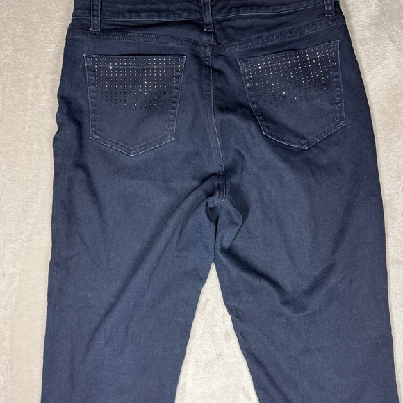 Jones New York Lexington Straight Dark Wash Zipper Fly Rhinestone Blue Jeans 10 - Picture 6 of 16
